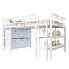 Children's bed 90x200 metal loft bed with storage, wide stairs, rounded corners, drawers and shelves for space-saving organization in the room, white
