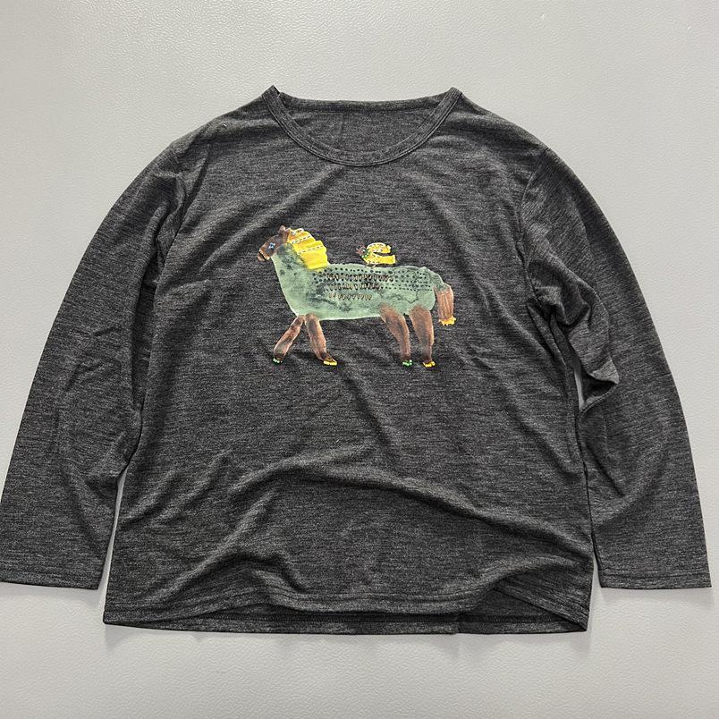 

Women s Handmade Beaded Horse Print Long Sleeve Spring T-shirt, Round Neck, Versatile Casual Top One Size темно-серого