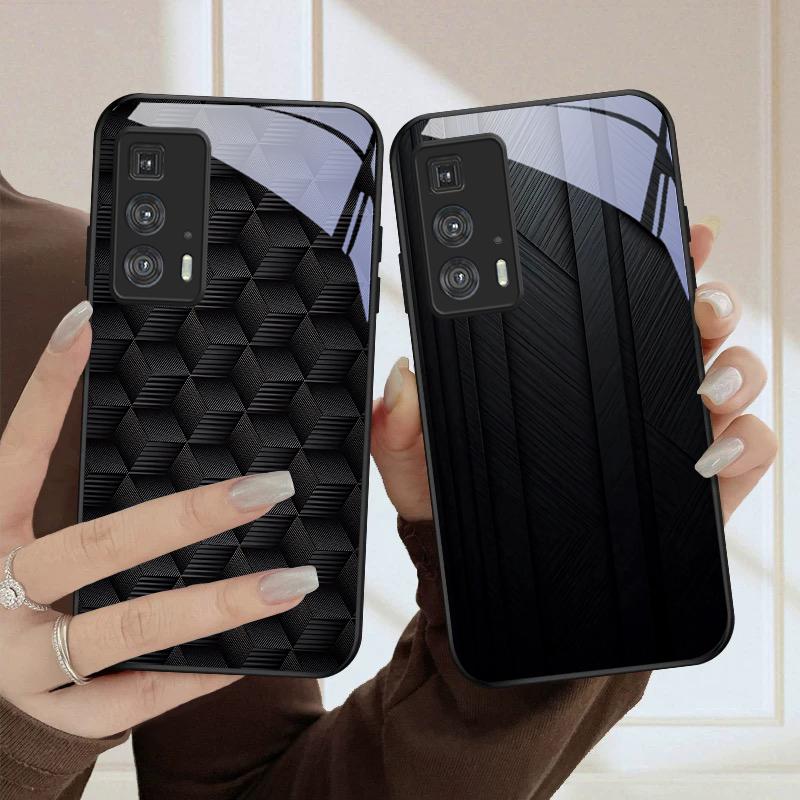Dark geometric texture For Motorola Moto Edge 20 Lite 30 Pro 40 Neo 50 Ultra G14 G22 G24 Power 34 G35 X30 Pro Glass Phone Case