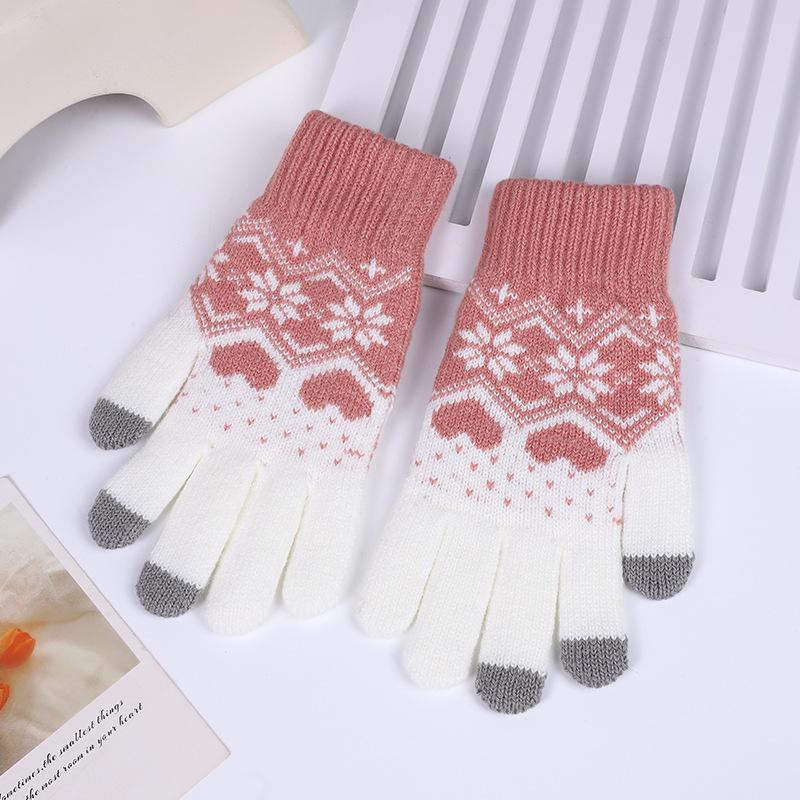 Women's Knitted Snowflake Touch Screen Gloves with Velvet Lining - Warm Wool Winter Gloves