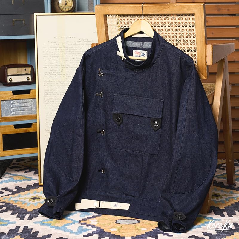 13oz Denim Swedish Military Motorcycle Jacket Indigo Blue XL [karaku]