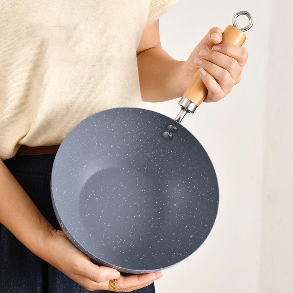 Non-stick Marble Pattern Wok Rapid Heat Milk Pot Useful Stir Fry Pan  Dormitory