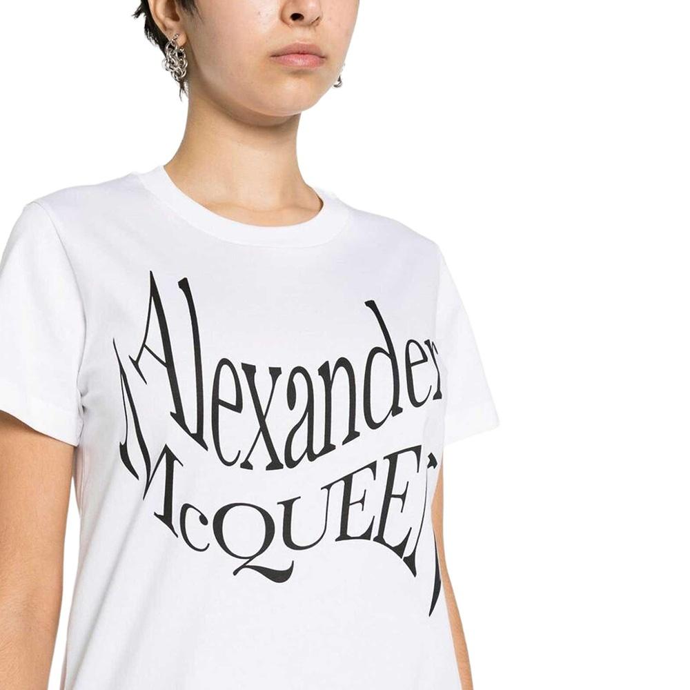 (WMNS) Alexander McQueen Logo T-Shirt 'White Black' Women's 781403-QZALT-0900