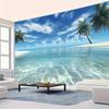 Summer Tropical Seascape Tapestry: HD Beach & Coconut Grove, Gradient Wave Texture, Room Aesthetic Decor for the Living Space.