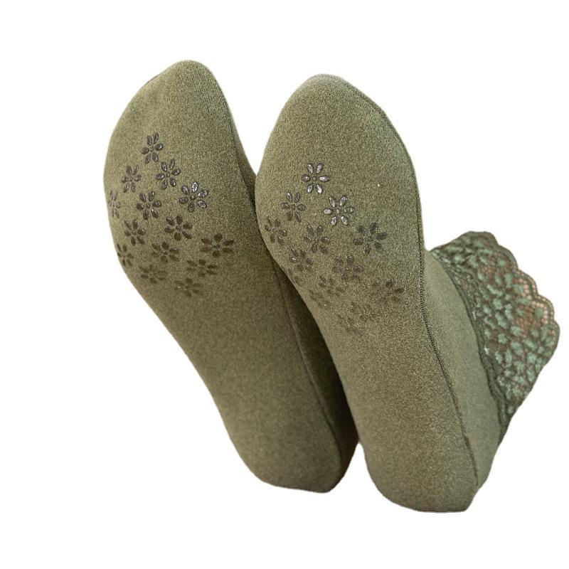 Women's Autumn Winter Thickened Warm Fleece Socks Lace Ankle Socks Non-slip Floor Socks