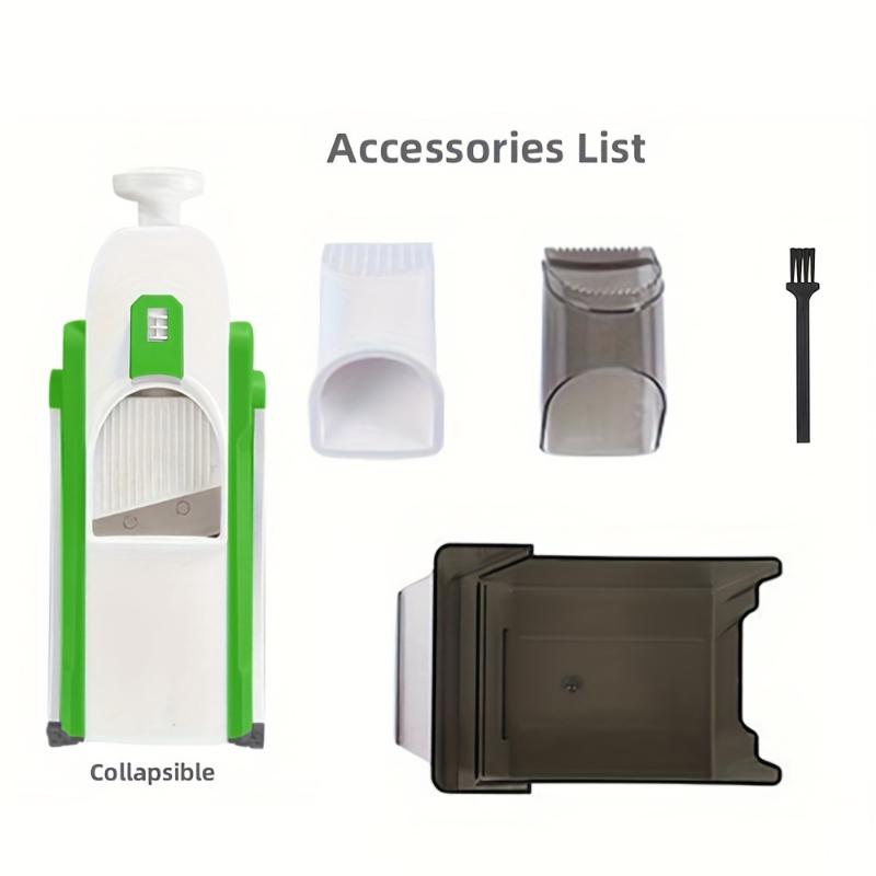 Mandolinskjærer, Sikker fingerdesign, Potet- og grønnsakshakker, Pommes frites-kutter, Justerbar tykkelse, Profesjonelt kjøkkenredskap, Grønn plast