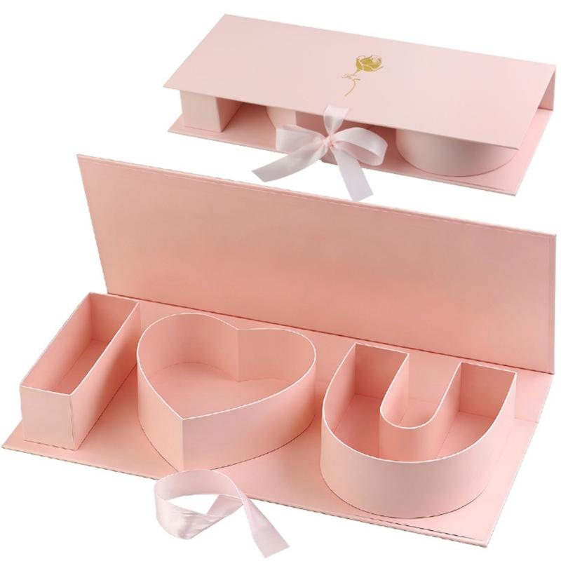 Cardboard Letter Combination Gift Box With Ribbon Flower Wrapping Container For Birthday Valentines Day Anniversary