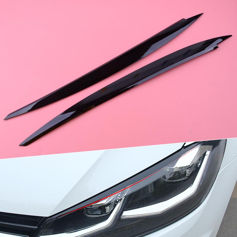 2pcs ABS Black Headlight Eyebrow Eyelids Decoration Cover Trim Fit For VW Golf 7 VII GTI GTD GTE R MK7 2012-2015