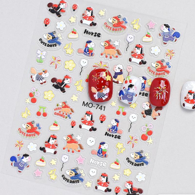 

2026 Year of the Horse Nail Art Stickers: Festive Dopamine Zodiac Wealth-Attraction DIY Decorations