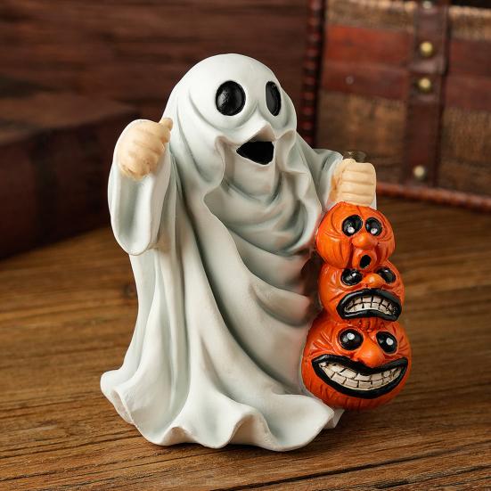 Halloween Ornament Ghost Hold Pumpkin Shape Statue Indoor Outdoor Display Statue Farmhouse Style Halloween Decoration