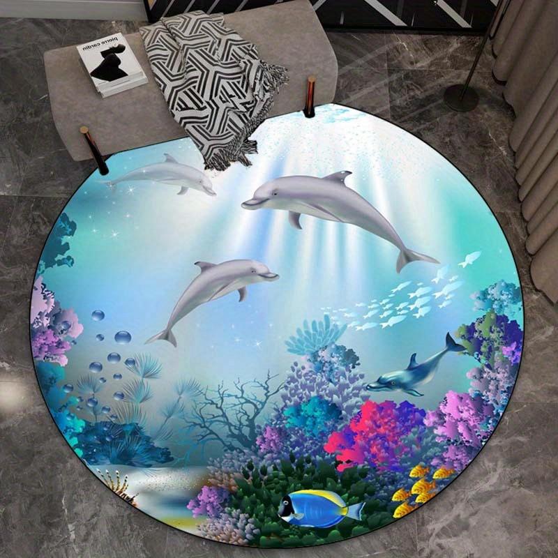 3D Dolphin Ocean Print Rug,  Non Slip Carpet, Artistic Floor Mat for Living Room, Bedroom, Play Area Decor