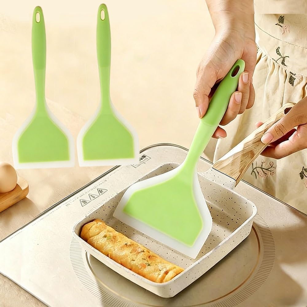 10inch Of Silicone Spatula, For Nonstick Cookware Flat Wide Pancake Multifunction Spatula Food Turner Heat Resistant Kitchen Omlet Flipper For Egg