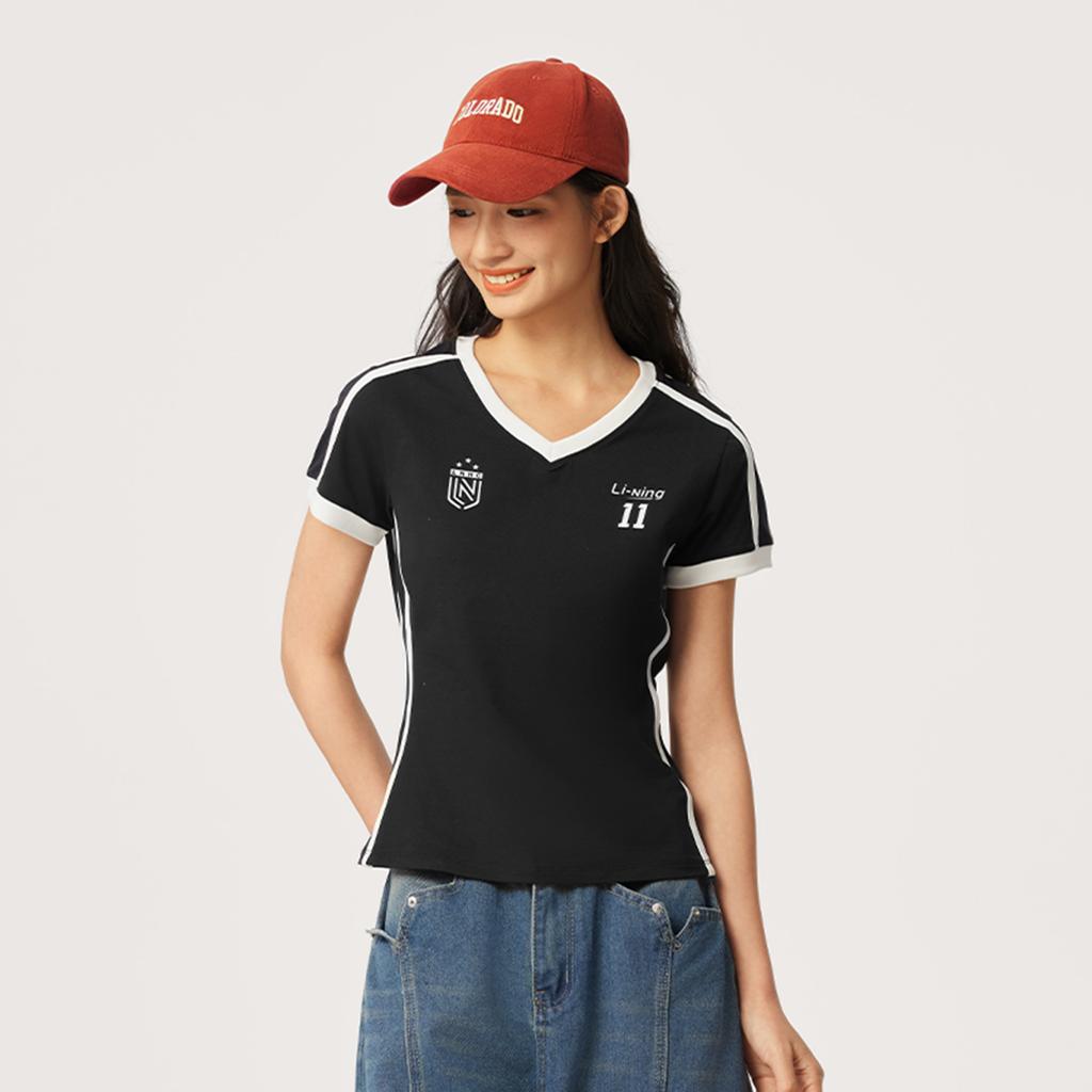 Li Ning Sports Lifestyle Series Casual Comfortable Versatile Summer Short Sleeve T-Shirt Women Tops Black AHSV986-2