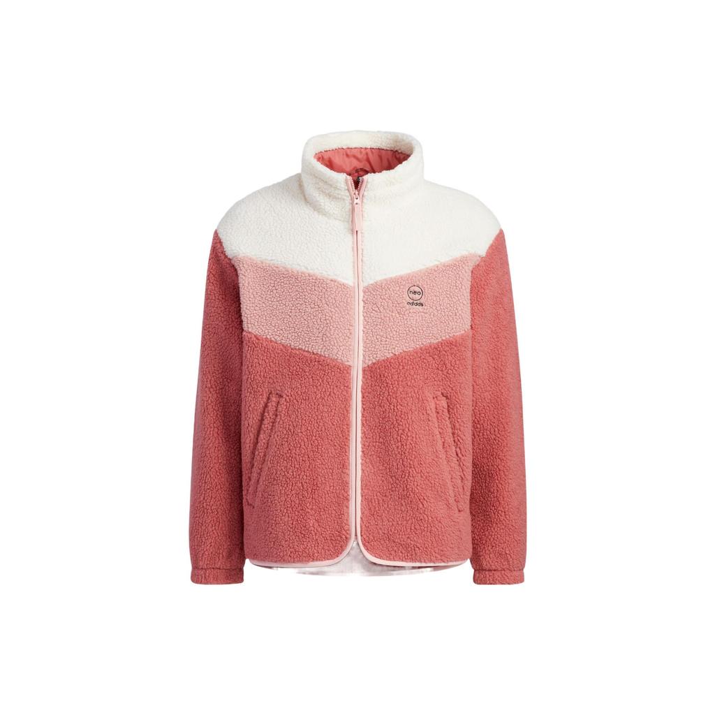 Adidas Neo Logo Print Stand Collar Fleece Zip Jacket Unisex Outerwear Red HY9652