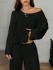 European & American Women's Solid Color Long Sleeve Top & Wide Leg Pants Two-Piece Casual Set - Spring Lazy Style