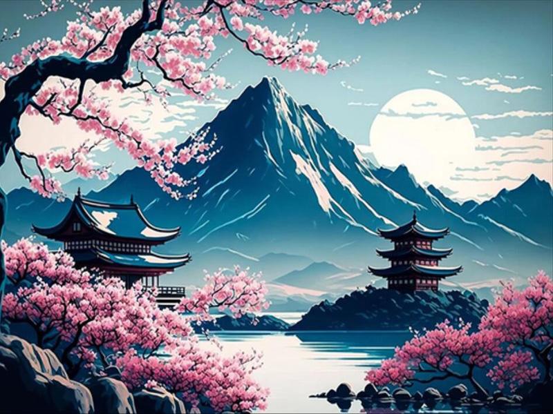 Mount Fuji Scenic Lake Diamond Painting New Arrivals Diy Full Square Round Drill Rhinestone Embroidery Mosaic Abstract Landscape Pavilion Wall Decor