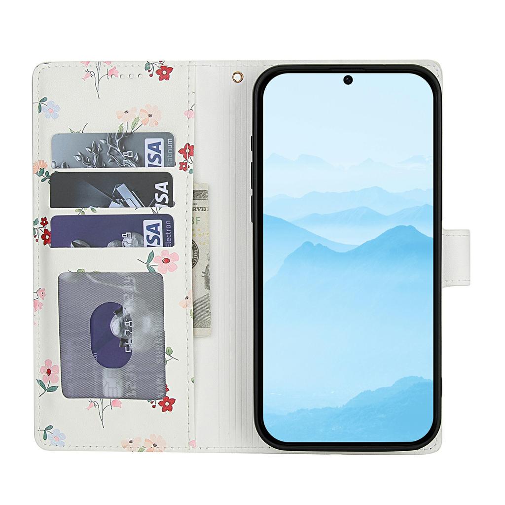 For Samsung Galaxy A25 5G (Global) (161.0 x 76.5 x 8.3mm) Wallet Case Rhombic Floral Design Leather Flip Phone Cover with Strap