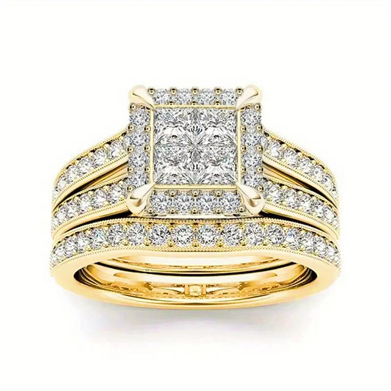 

Набор из двух колец для женщин, квадратный геометрический дизайн, парное кольцо, элегантные ювелирные изделия с микро-инкрустацией цирконами. 10