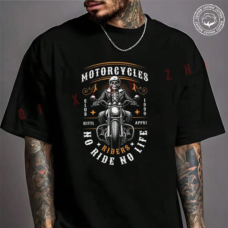 Moto Men's T-shirt Motorcycles No Ride No Life Design Cotton T Shirt Short Sleeve Exquisite Des