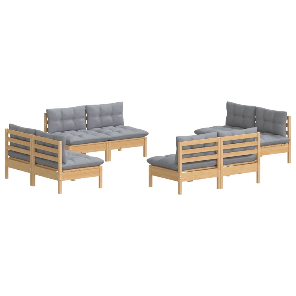 8 Piece Garden Lounge Set with Grey Cushions Pine Wood