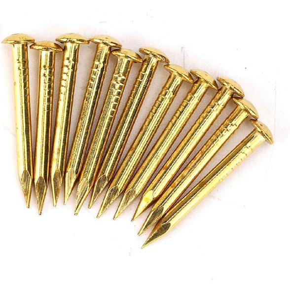 Brass Nails, 100 Pieces Round Head Gold Nails, Brass Wall Pins 10mm 15mm 18mm 22mm, Furniture Brass Tacks for Wood, for Hanging Picture Frame Mirror,