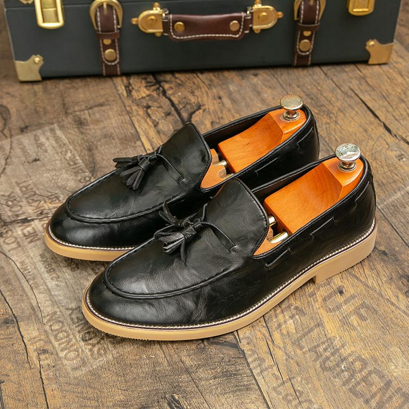 Fashion Original Classic Men's Black Leather Shoes Handmade Tassel Wedding Loafers for Men Comfortable Soft Sole Casual Flat Shoes 38-47