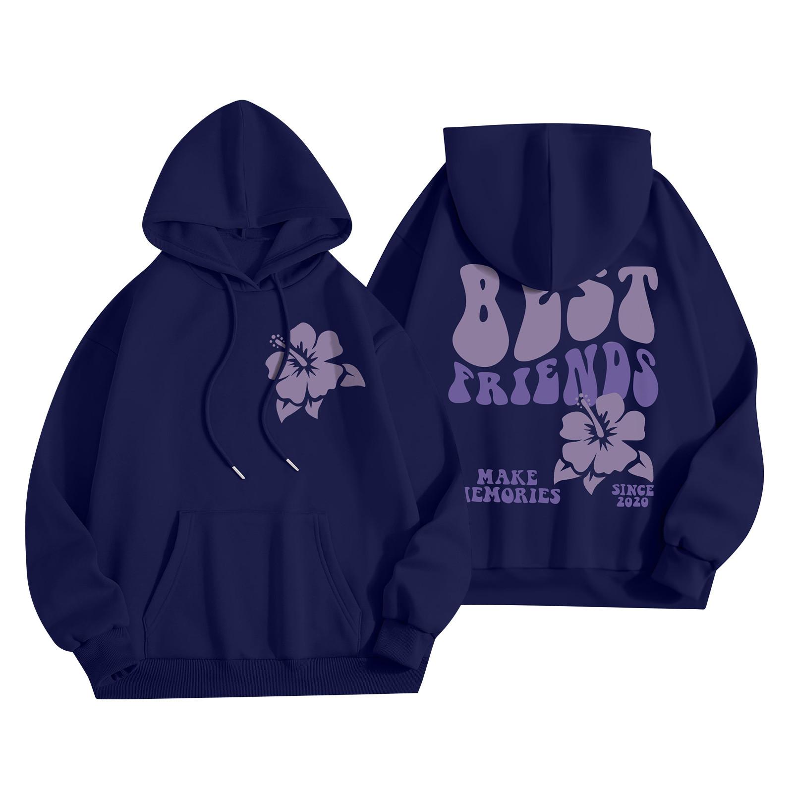 

Світшоти для дівчаток-підлітків, з довгим рукавом і літерним принтом, повсякденні толстовки з графічним малюнком, пуловер із зав’язками, милий великий худі S Темно-синій