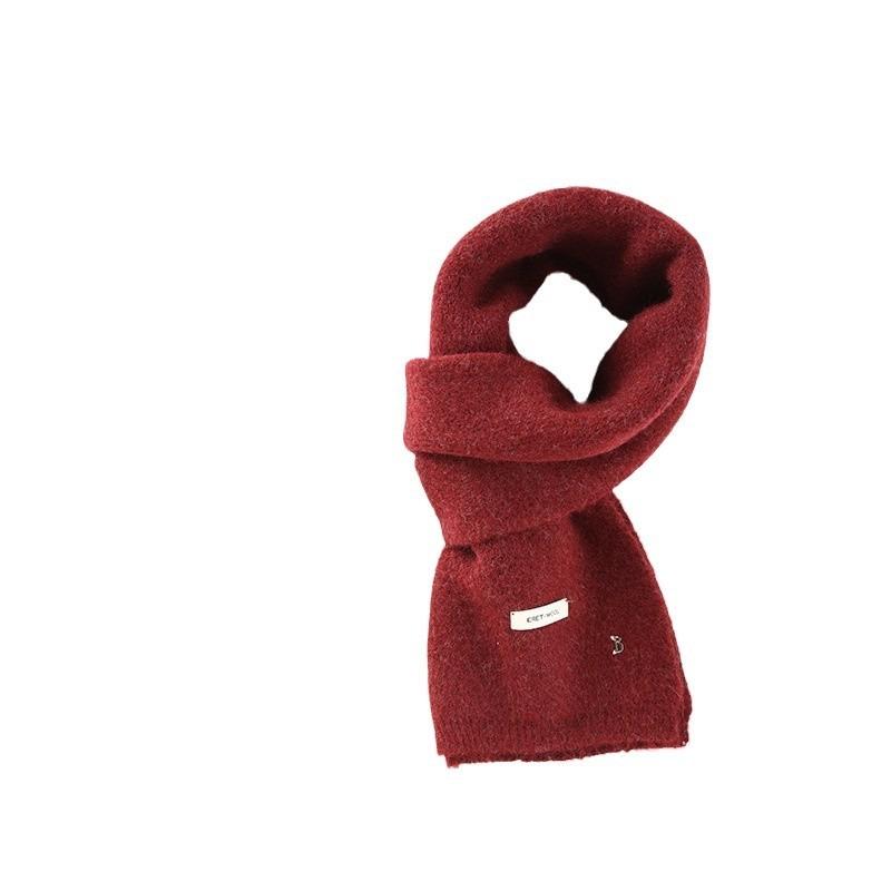 New Knitted Red Wool Scarf Women's Winter Versatile Student Warm Thickened Premium Christmas Scarf