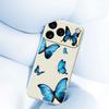 For iPhone 17 Pro Case Blue Butterflies Pattern Printing Straight Edge TPU Phone Back Cover