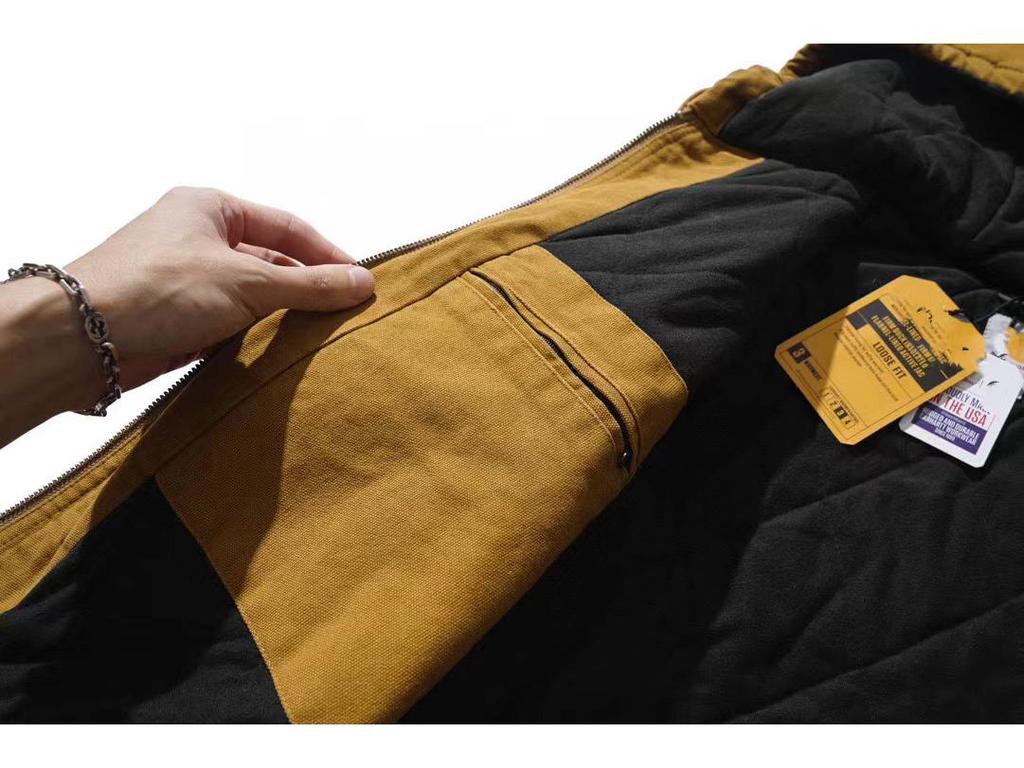 Jachetă Carha Vintage J130 din Pânză cu Petice din Piele și Glugă, Bumbac - Colecția Toamnă/Iarnă.