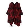 Womens Oversized Knit Shawl Cardigan Vintage Ethnic Floral Print Warm Acrylic Wrap Scarf Winter Travel Photos