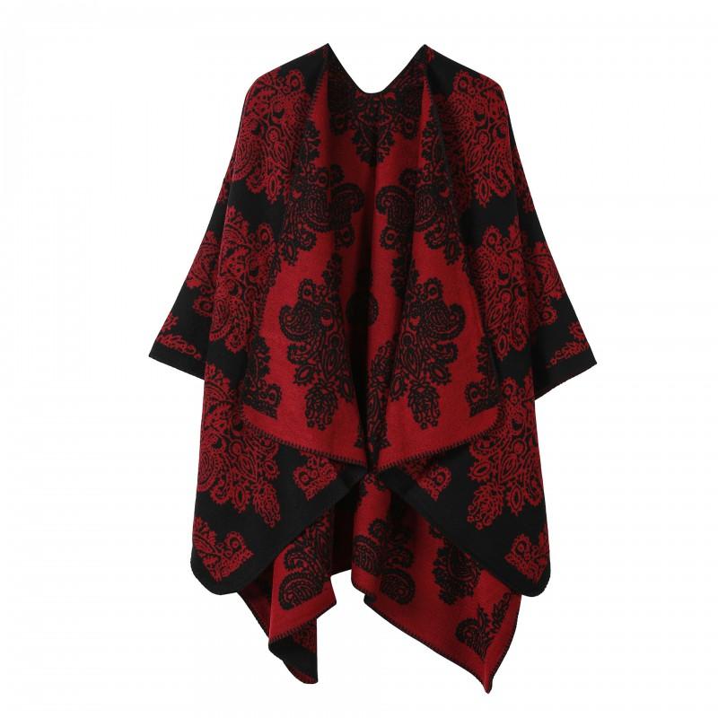 Womens Oversized Knit Shawl Cardigan Vintage Ethnic Floral Print Warm Acrylic Wrap Scarf Winter Travel Photos