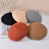 Plush Retro Fashionable Beret With Solid Color Design For Daily Cold Seasons