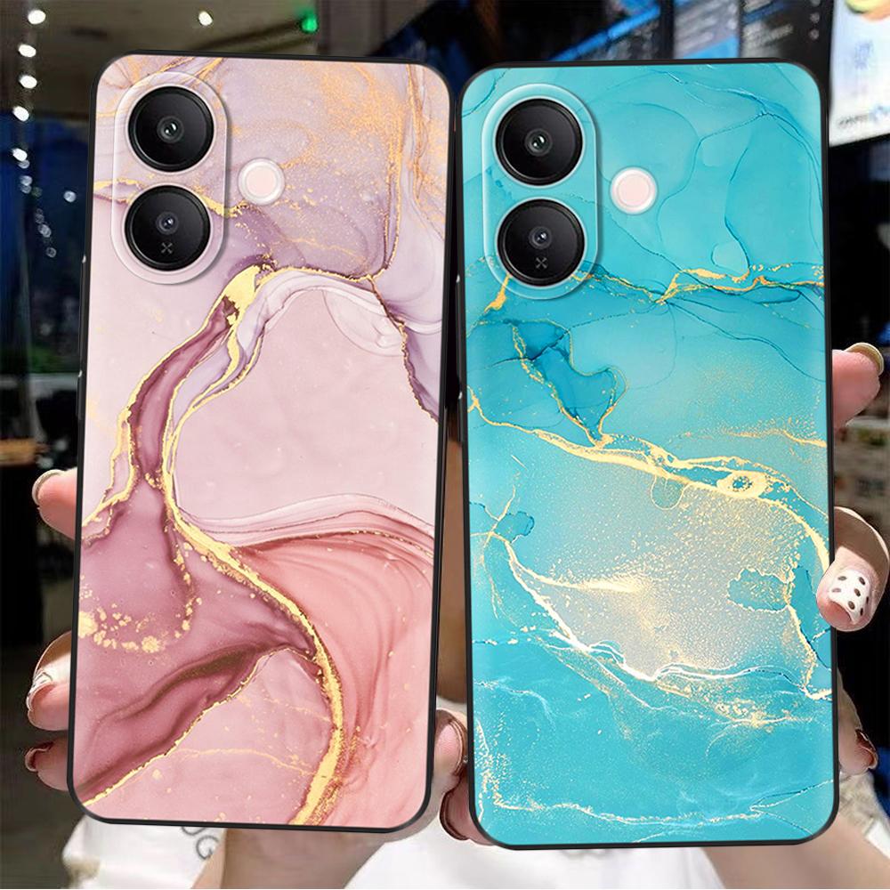 For Vivo V60 Lite 4G Phone Case Flowers Patterns Soft Black Silicone Protective Shell Back Cover For Vivo V60 VivoV60 Lite Funda