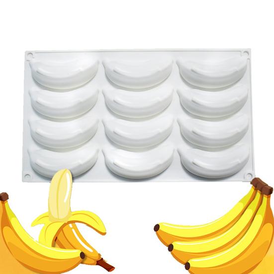 Silicone Cake Mold 12 Cavity Design Banana Mango Lemon Shape Non-Stick Baking Mold Dishwasher Safe Cake Decoration Mold
