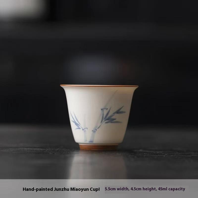 

Chinese Retro Underglaze Ceramic Blue and White Hand-painted Jun Bamboo Tea Cup High-footed Teacup Fragrance Cup Kung Fu Tea Set 200ml