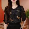 Bluză de vară pentru femei mărimi mari, lejeră, cu imprimeu floral, gât rotund, din șifon, tricou floral cu mânecă scurtă