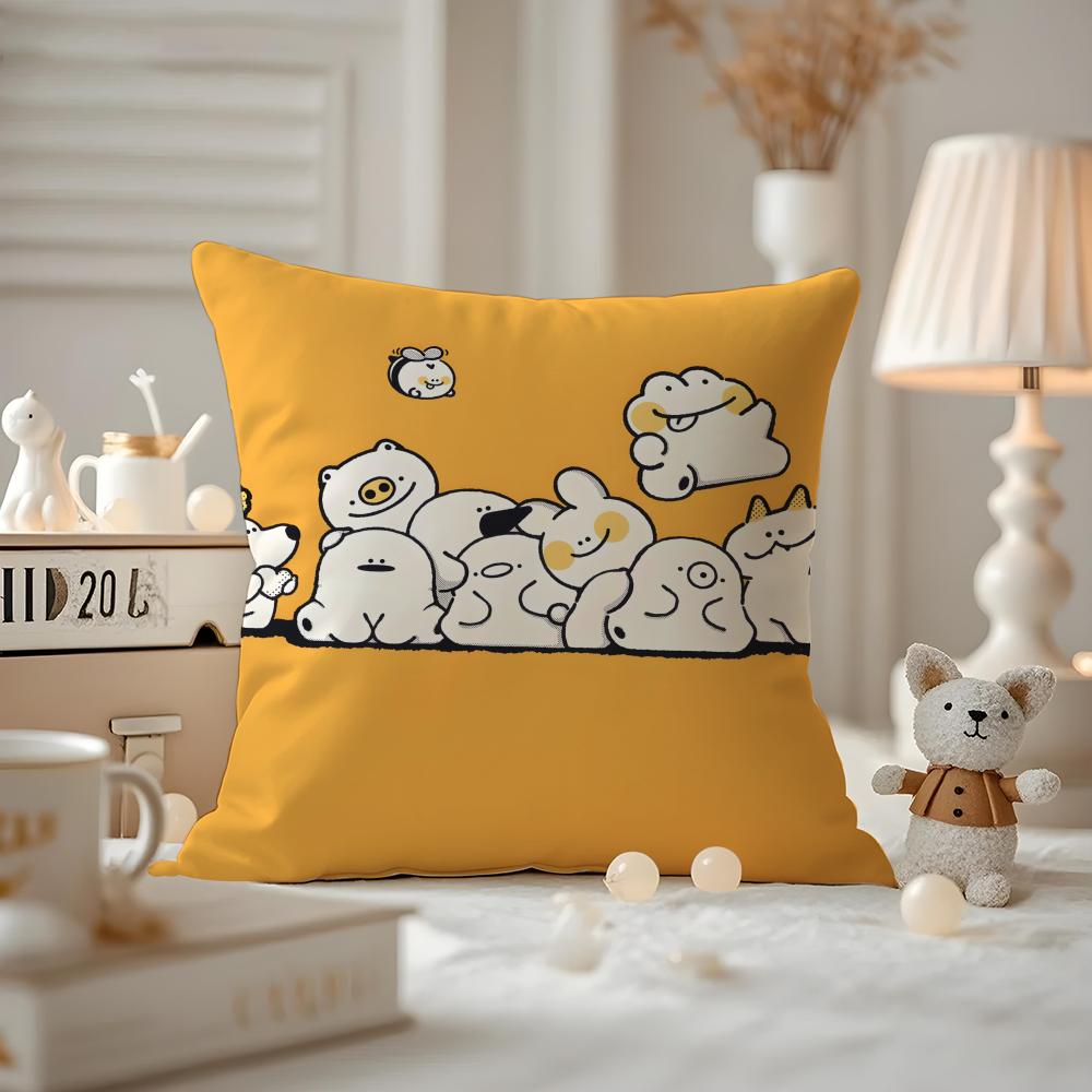Cushion Cover Anti-dustmite Pillowcase Invisible Zipper Silky Short Plush Sofa Cushion Cover Cute Portrait