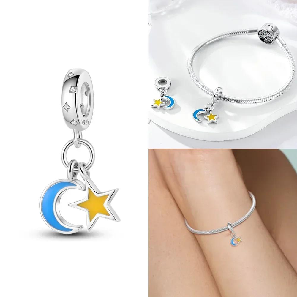 Pendants Woman Original Spirit Star Feather Azure Crescent Owl Metal Charm Beads Fit Bangle Make your own Valentines Gift Accessory Elegant Fashion