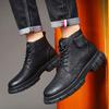 2024 Men's Boots Lace Up High Quality High Top Casual Classic Shoes Warm Plush Business Genuine Leather Shoes Cow Leather Boots