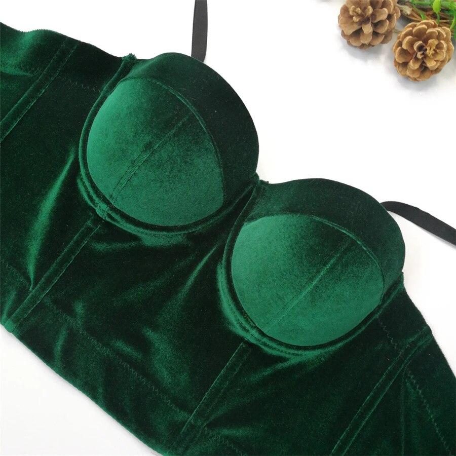 Yushutiff Samt-Oberteile, Festival, kokettes Bustier, ärmelloses Korsett, Winter, sexy, abgeschnitten, Club-Party, Bustiers, Push-up-BH, bauchfreies Top