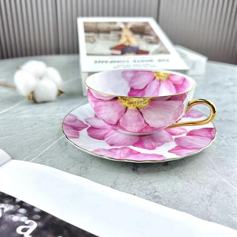 BRVintage Floral Ceramic Coffee Mug Handmade Gold Plated CeramicCoffee Cup Home Breakfast Drinkware Tea Milk Cup Girlfriend GiftEY