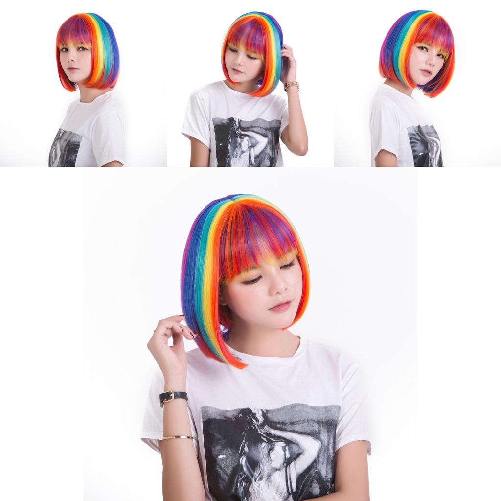 Cosplay Short Rainbow Wig For Women Party Fun