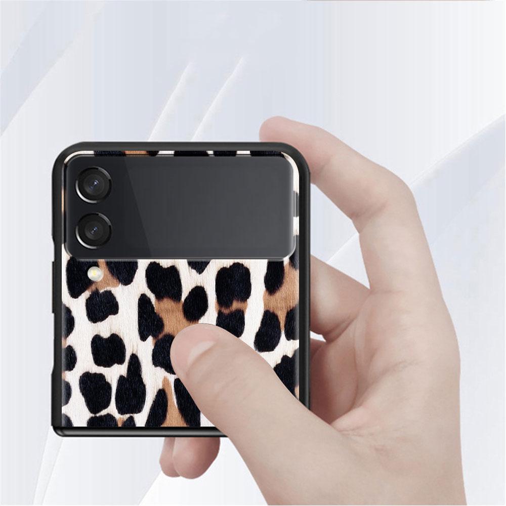 Luxushülle für Samsung Galaxy Z Flip 4 3 5G Schwarz PC Hart Handyhüllen Mode Rückseite ZFlip Funda Zebra Leopardenmuster Capa