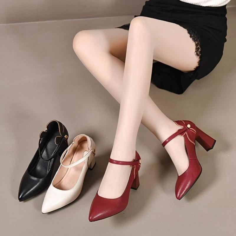 Single Shoes with Square Heels Women's New Autumn Pointed Toe Shallow Mouth Non-Slip Low-Top Shoes