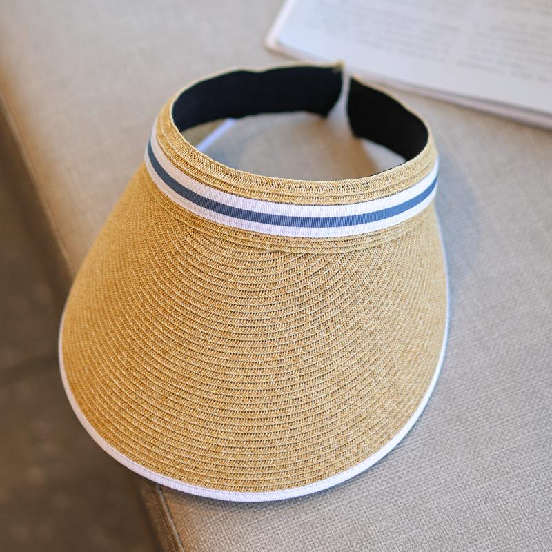 Contrast color cloth edge~ ins fashion empty top straw hat women's seaside outing big brim sun protection cap summer