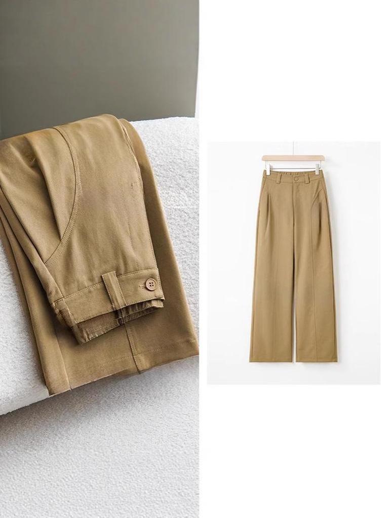 Trendy 2025 High-Waisted Wide-Leg Cargo Pants for Spring & Autumn - Loose, Slimming, Casual Long Pants.