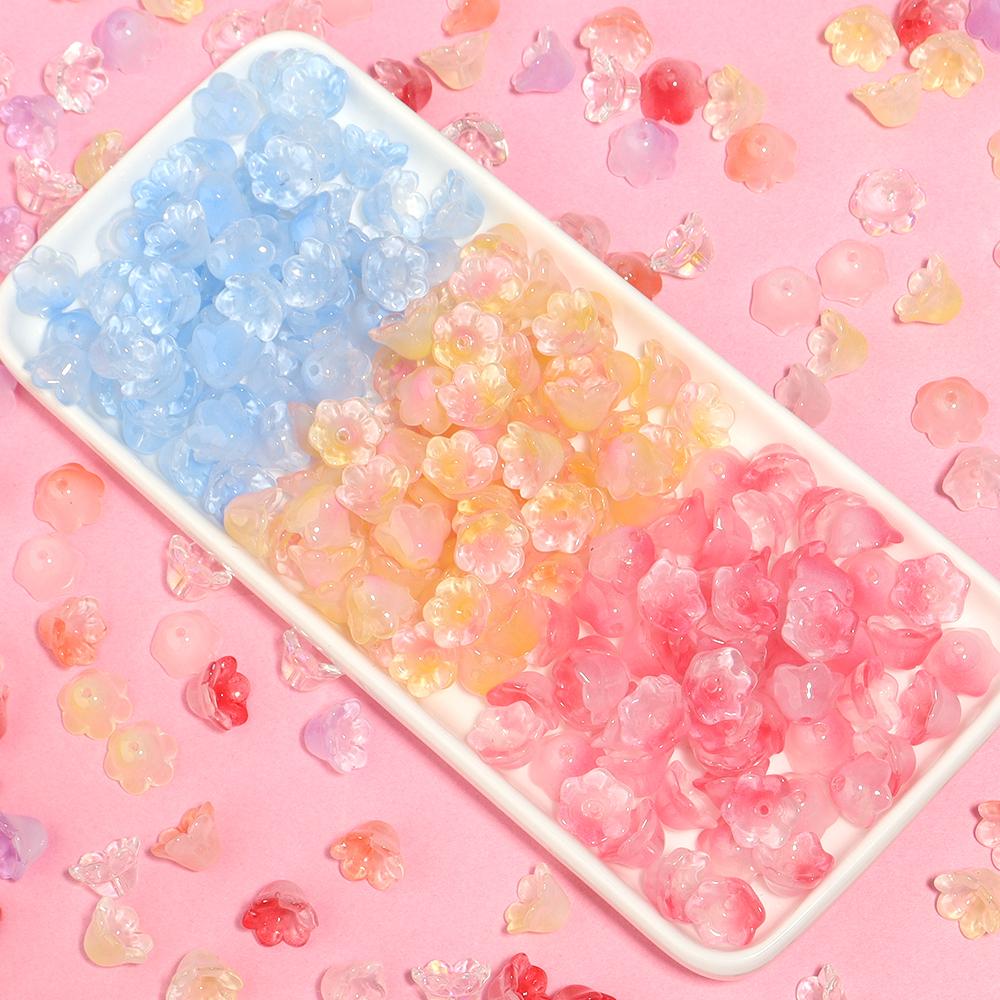 50pcs/Lot Color Lampwork Flower Beads Glass Bell Orchid Spacer Bead Caps for DIY Charm Bracelet Necklace Jewelry Making Findings