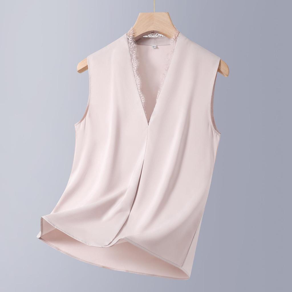 Black Spring/Summer Satin Lace Trim Vest – Slimming Women's Elegant Layered Top