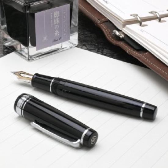 Sailor Professional Gear Silver Fountain Pen Black Medium Nib 11-2037-420 with Converter